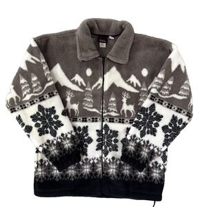 Vintage Marmania Jacket Mens Small Gray Fleece‎ Fair Isle Reindeer Ski Winter